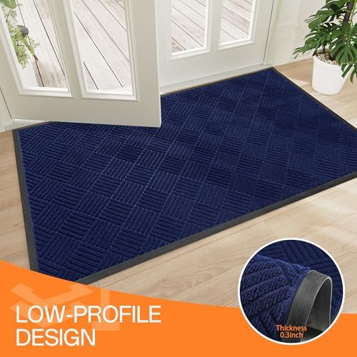 Indoor Outdoor Door Mat, 6' x 4' Doormat for Entryway, Blue