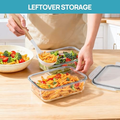 Vtopmart 2Pack 1500ml/50.7oz Large Glass Storage Containers With Lids, Grey