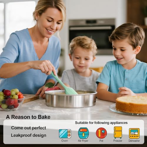 9½ Inch Round Cake Pan, 2PCS Stainless Steel Cake Pans &100 Parchment Paper
