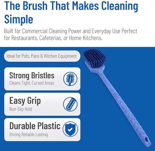 SPARTA 20" Floater Scrub Brush with Long Handle, Oil-Resistant Polyester Bristles, Multiple Trim Angles, Foam-Injected Polymer Block, Commercial Cleaning Tool, Blue, Pack of 6