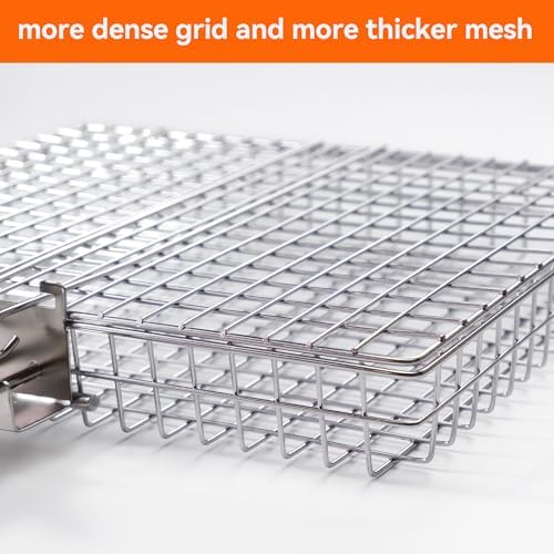 Grill Basket - Grill Baskets for Outdoor Grill, Stainless Steel Large Grilling Basket w Removable Handle, Portable Fish Grilling Rack for Grill Ideal Meat Fish Vegetables Grilling Accessories