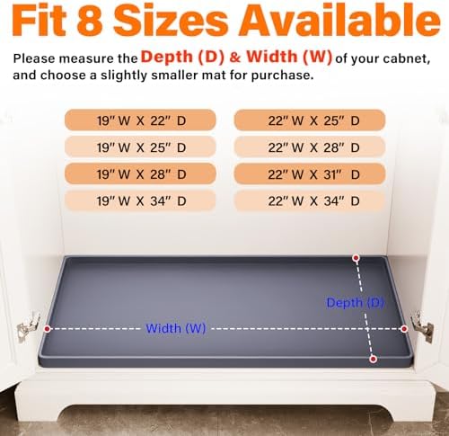 FLATO Waterproof Under Sink Mat, 34" x 19", Dark Gray
