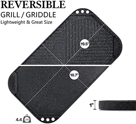 SENSARTE Nonstick Griddle Grill Pan, Pro-Grid Reversible Grill & Griddle Pan, Two Burner Cast Aluminum, Portable for Indoor Stovetop or Outdoor Camping BBQ, 19.5" x 10.7"