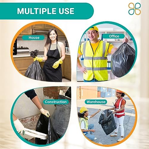 PlasticMill Heavy Duty Trash Bags, 50-60 Gallon, 3 Mil, Black, 50-Count