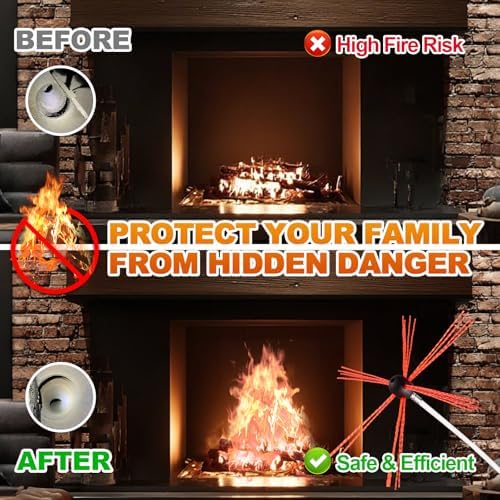 Bluesea 39 Feet Chimney Sweep Kit, Ergonomic Chimney Cleaning System with Strong Brush, Extends Up to 39 Feet, Includes 12 Flexible Chimney Rods