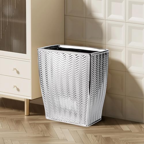 Silver Bathroom Trash Can, Stylish 1.32 Gallon/5 Liter Waste Basket for Living Decor, Bathroom, Office,Party,Room,Kitchen