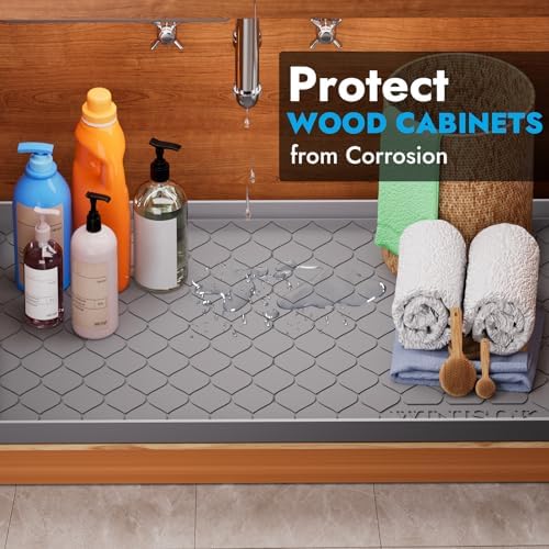 Winisok Waterproof Under Sink Mat 25" x 22", Silicone Mat, White