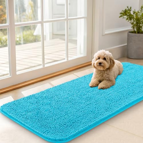 OLANLY Dog Door Mat for Muddy Paws 47x20, Super Absorbent Chenille Mud Mat