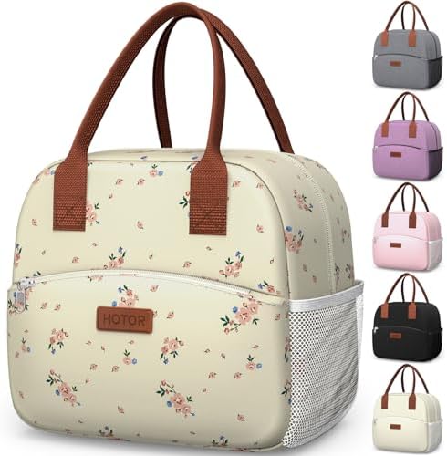 HOTOR Lunch Bag Women Men Insulated Lunch Box Blossom Beige 10L