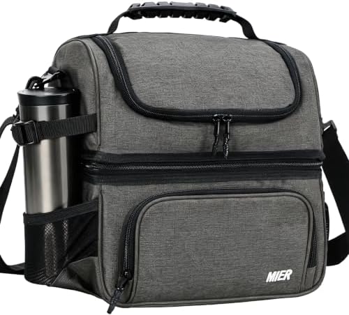 MIER Lunch Box for Men - Dual Compartment Adult Lunch Bag for Work, Grey