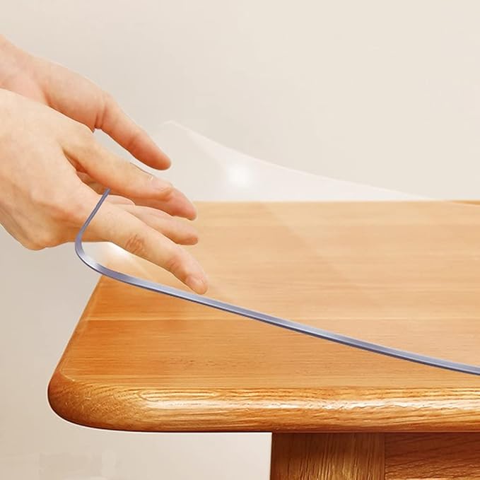Clear Dining Coffee Table Cover Protector Transparent PVC Desk Top Pad Mat Plastic Desk Protector Mat Clear Vinyl Wood Table Protectors Rectangle PVC Table Pad for Writing Desk 1.5mm Thick 19x54 Inch