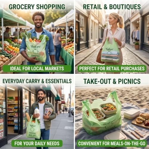OrangeBio Large Compostable Shopping Bags, 12" x 6" x 20", 500 Count