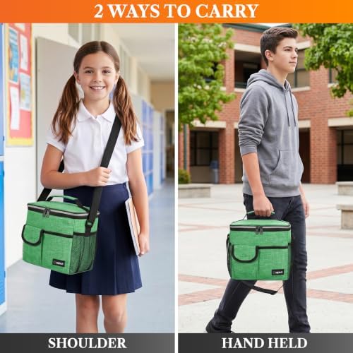opux Insulated Lunch Box Adult, 18 Can Leakproof Cooler Bag Kid, Green