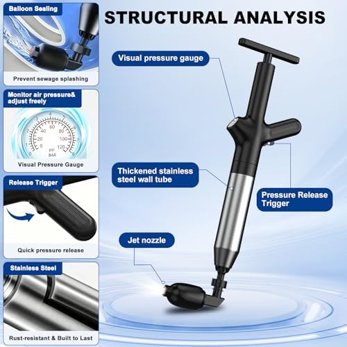 High Pressure Toilet Plunger, Heavy Duty Plunger for Bathroom, Dark Black