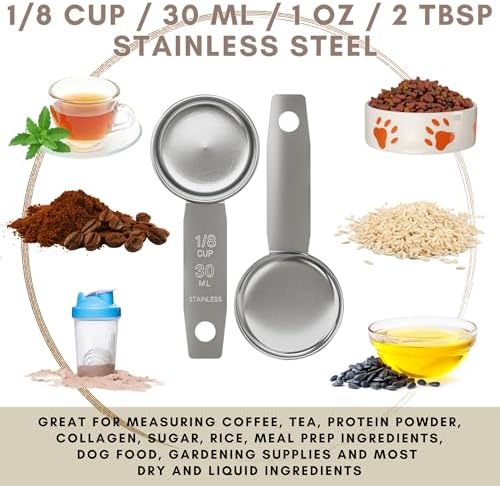 1/8 Cup Stainless Steel Measuring Cup | Sturdy Metal 30 ml | 30 cc | 1 oz | Single Cup for Wet and Dry Ingredients | Great for use as 1/8 Cup Coffee Scoop - 1 PK