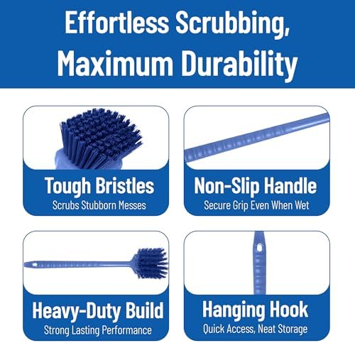 SPARTA 20" Floater Scrub Brush with Long Handle, Oil-Resistant Polyester Bristles, Multiple Trim Angles, Foam-Injected Polymer Block, Commercial Cleaning Tool, Blue, Pack of 6