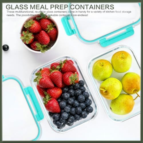 KOMUEE 10 Packs 30 oz Glass Meal Prep Containers with Lids, Green