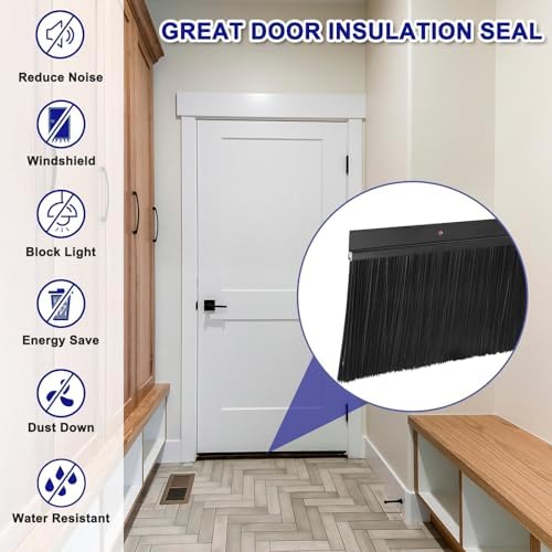 uxcell 2Pcs Door Brush Bottom Sweep H-Shape Aluminum Alloy Base with 3.9-inch PP Brush for Home, Industrial (35-inch L, Black)