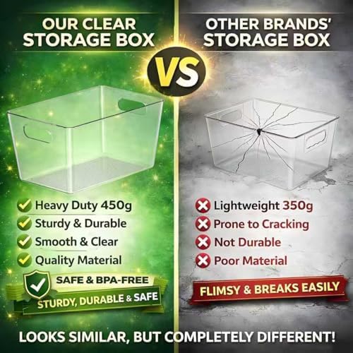 8 Pack Large Clear Plastic Storage Bins, Kitchen &Pantry Organizer