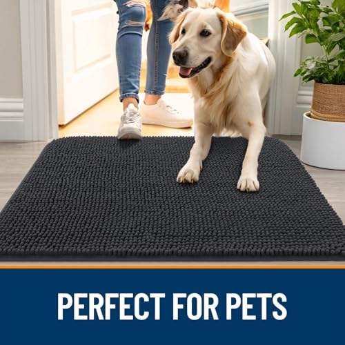 OLANLY Dog Door Mat for Muddy Paws 47x32, Super Absorbent Chenille Mud Mat