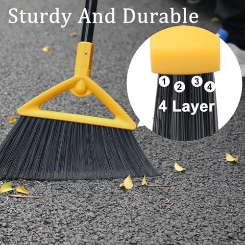 Heavy Duty Yellow Angle Broom with Long Handle - 3 Pack