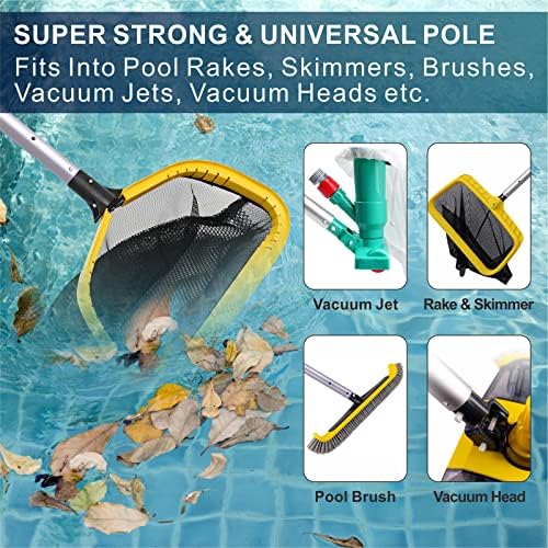 POOLAZA Pool Pole 16ft Heavy Duty,Detachable Aluminum Pole with Double Grip