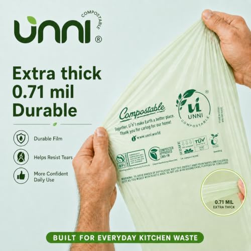 UNNI 3 Gallon Compost Bags for Countertop Bin, 200 CT, Extra Thick 0.71 Mil