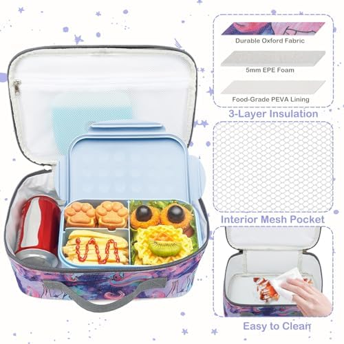 FlowFly Kids Lunch box Insulated Soft Bag Mini Cooler Back to School Thermal Meal Tote Kit for Girls, Boys, Unicorn#2
