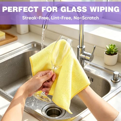 TEAWOO 10 PCS Yellow Microfiber Cleaning Cloths, Assorted Cleaning Rags