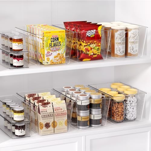 8 Pack Large Clear Plastic Storage Bins, Kitchen &Pantry Organizer