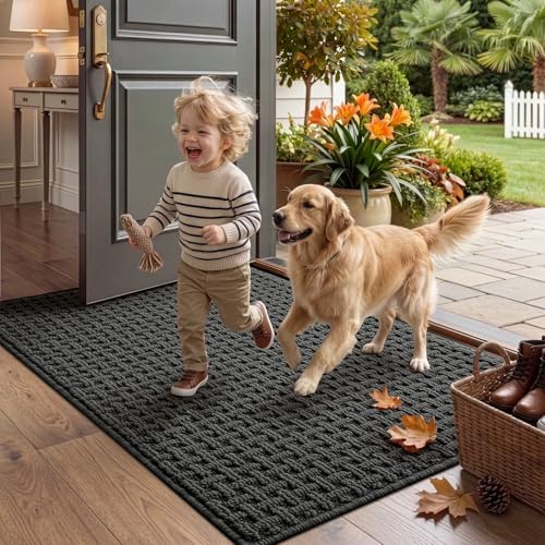 LUMI Washable Indoor Door Mat for Entryway 48x72, Entrance Mat, Deep Gray