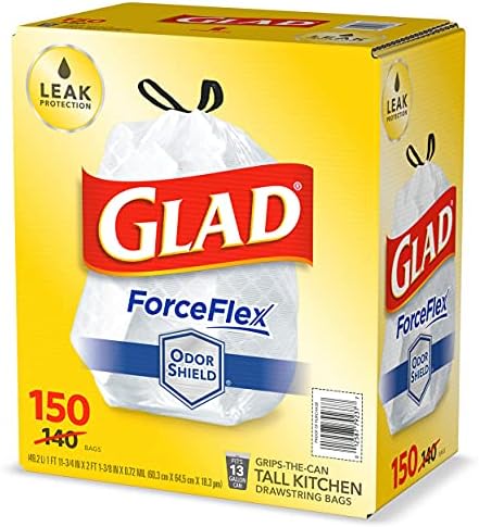Glad Forceflex Tall Kitchen 13 Gallon Drawstring Trash Bags with Odorshield (150 Ct.)