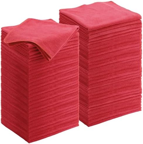 Nuenen Car Microfiber Clean Cloths, Red, 16 x 16 Inch, 60 Pcs