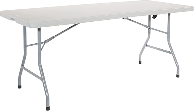 Office Star Resin Rectangle Center-Folding Portable Table for Picnics, Camping, and Tailgating, 6 Feet