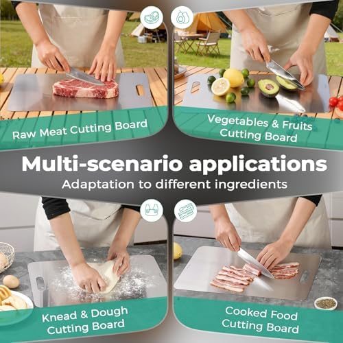 Katori Titanium Cutting Board - Upgraded 100% Pure Titanium Cutting Boards for Kitchen Non Toxic, Double Sided Food Grade Hygiene Non Moldy Dishwasher Safe Meat Fruit Metal Board (1PC 8x11.5 Inch)