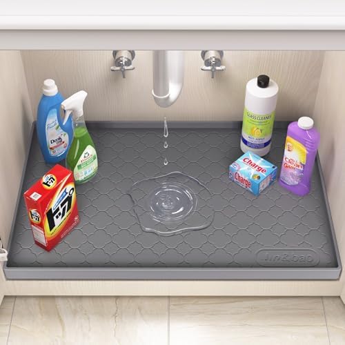 Jin&Bao Under Sink Mat 28" x 22" Waterproof Silicone Cabinet Kitchen Liner