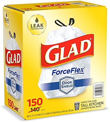 Glad Forceflex Tall Kitchen 13 Gallon Drawstring Trash Bags with Odorshield (150 Ct.)
