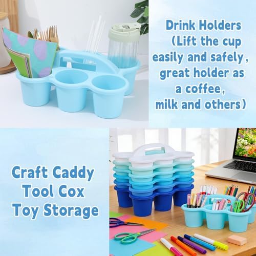 6 Pack Classroom Caddy Organizer with Handle, 6 Compartments, Gradient Blue