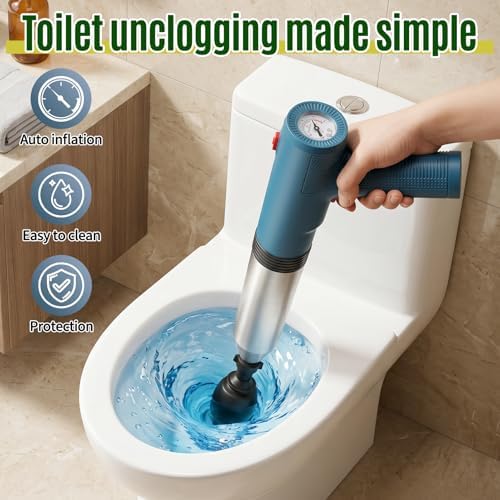 FlyfreeU Electric Toilet Plunger, High Pressure Air Plunger for Bathroom, Splash-Free Drain Toilet Unclogger Auger, Heavy Duty Toilet Snake for Unclogging,One-Shot Clog Remover for Toilet&Shower