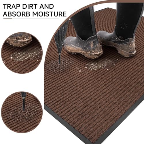 100pointONE Front Door Mat, Heavy Duty Indoor Outdoor Doormat, 96" x 48" Low Profile Outdoor Mats for Home Entrance, Stain and Fade Resistant Welcome Mat Ideal for High Traffic Area, Brown