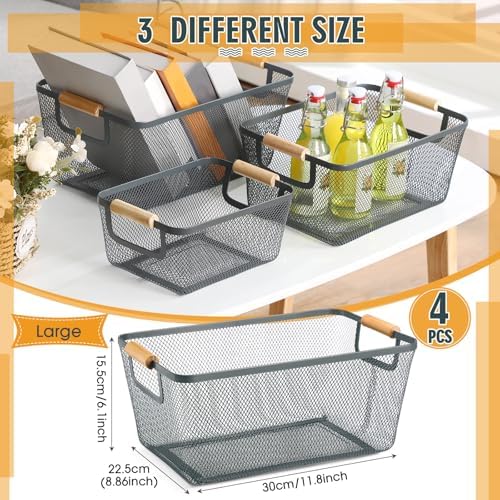 Ziliny 4 Pcs Mesh Wire Baskets for Organizing, Large, Dark Gray