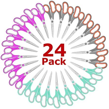 iBayam 24-Pack 8" Heavy Duty Scissors in Bulk, Ultra-Sharp, Comfort Grip