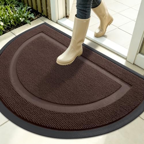 OLANLY Half Circle Front Door Mat Outside 35x23 All-Season Rubber Doormat