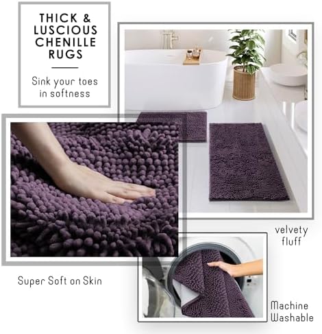 Clara Clark Purple Bathroom Set, Bathroom Sets with Shower Curtain and Rugs