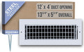 Fits 12x4 Duct Opening Steel Adjustable Air Supply Grille by Handua | Register Vent Cover Grill for Sidewall and Ceiling | White | Outer Dimensions: 13.75" X 5.75"