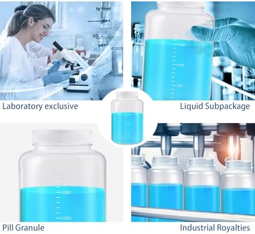 Tatuo 4 Pcs 64 oz 2000ml Polypropylene Reagent Bottle Plastic Sample Bottles with Screw Caps Translucent PP Sample Containers with Lid for Liquids, Laboratory, Storage at Home
