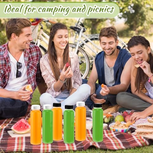 Thenshop 50 Pack 10 oz Plastic Juice Bottles Bulk with Cap, White and Black