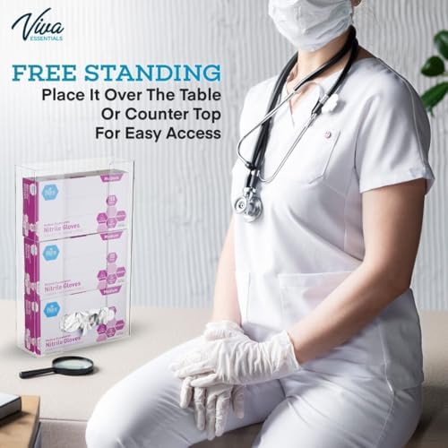 AdirMed VivaEssentials Triple Glove Box Holder, Wall Mount or Free Standing Clear Acrylic Glove Holder