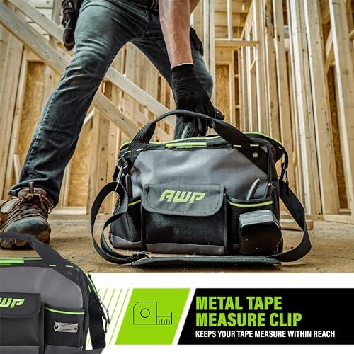 AWP Tool Bags, Premium Tool Bag, Black, Durable Tool Tote, for Professionals and Contractors
