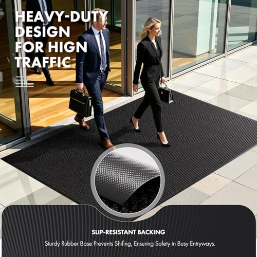 Bathway Front Door Mat 3' x 5' Indoor Outdoor Doormat Heavy Duty Commercial Rugs for Entryway, Waterproof & Mud-Scraping Floor Mat Low Profile, Black Non-Slip Entry Mat for Office Industrial Garage